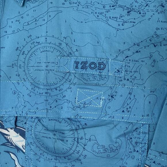 IZOD Sunfaster Fishing Shirt XL Blue Marlin Short Sleeve Performance Button Down - Picture 7 of 11